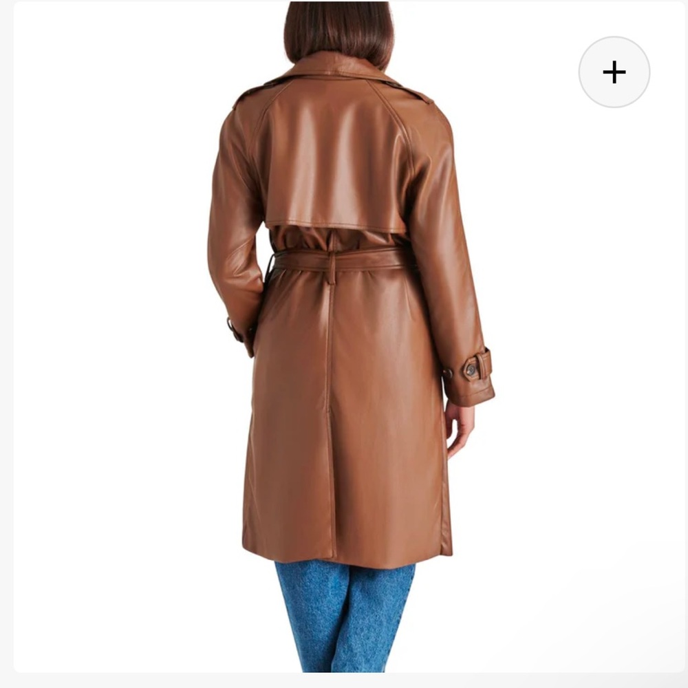 NWT Steve Madden (REVOLVE) Women’s Ilia Trench Coat Faux Leather Dark Brown - Picture 3 of 11